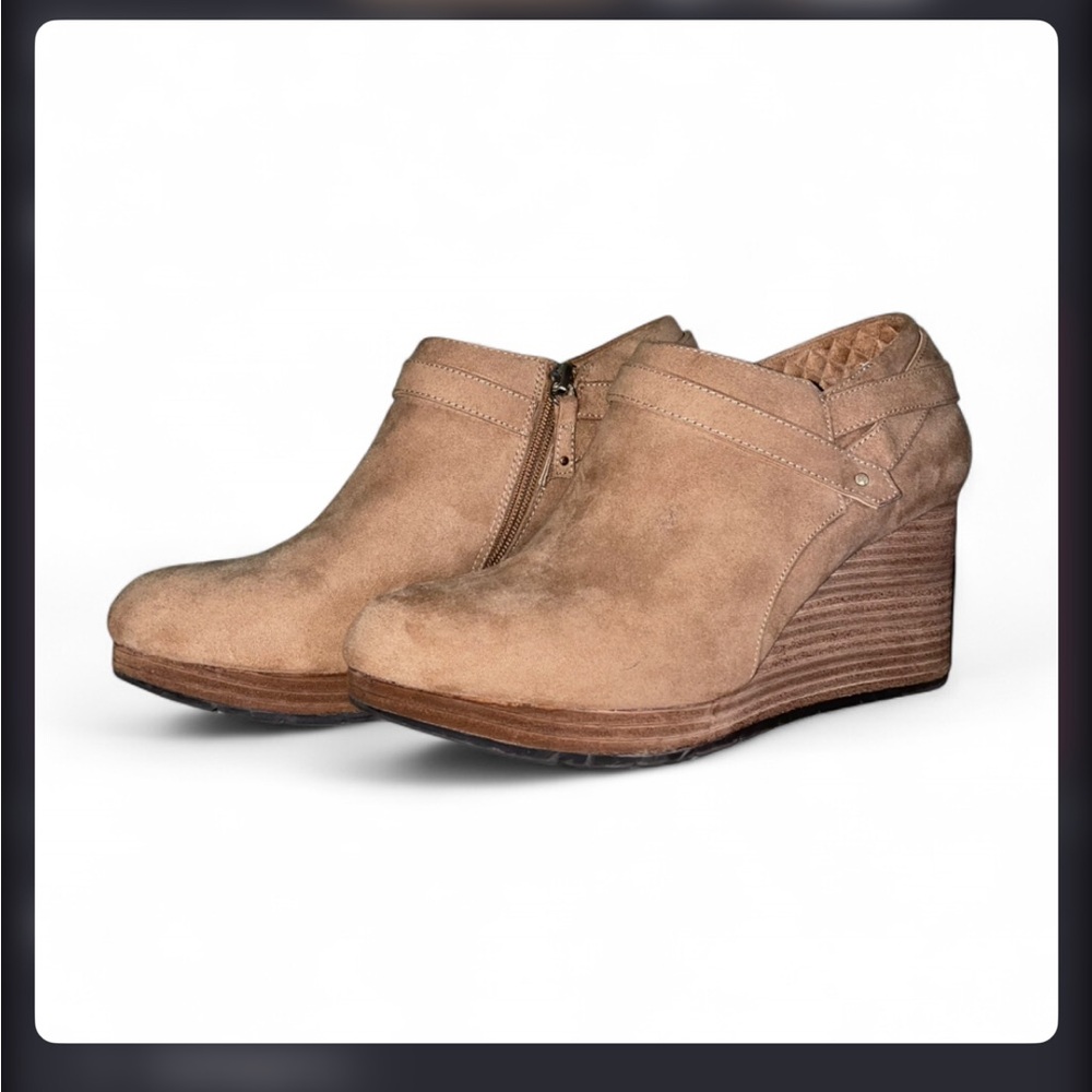 Dr. Scholl's Taupe Suede Wedge Booties - Brown taupe Office Work Comfy